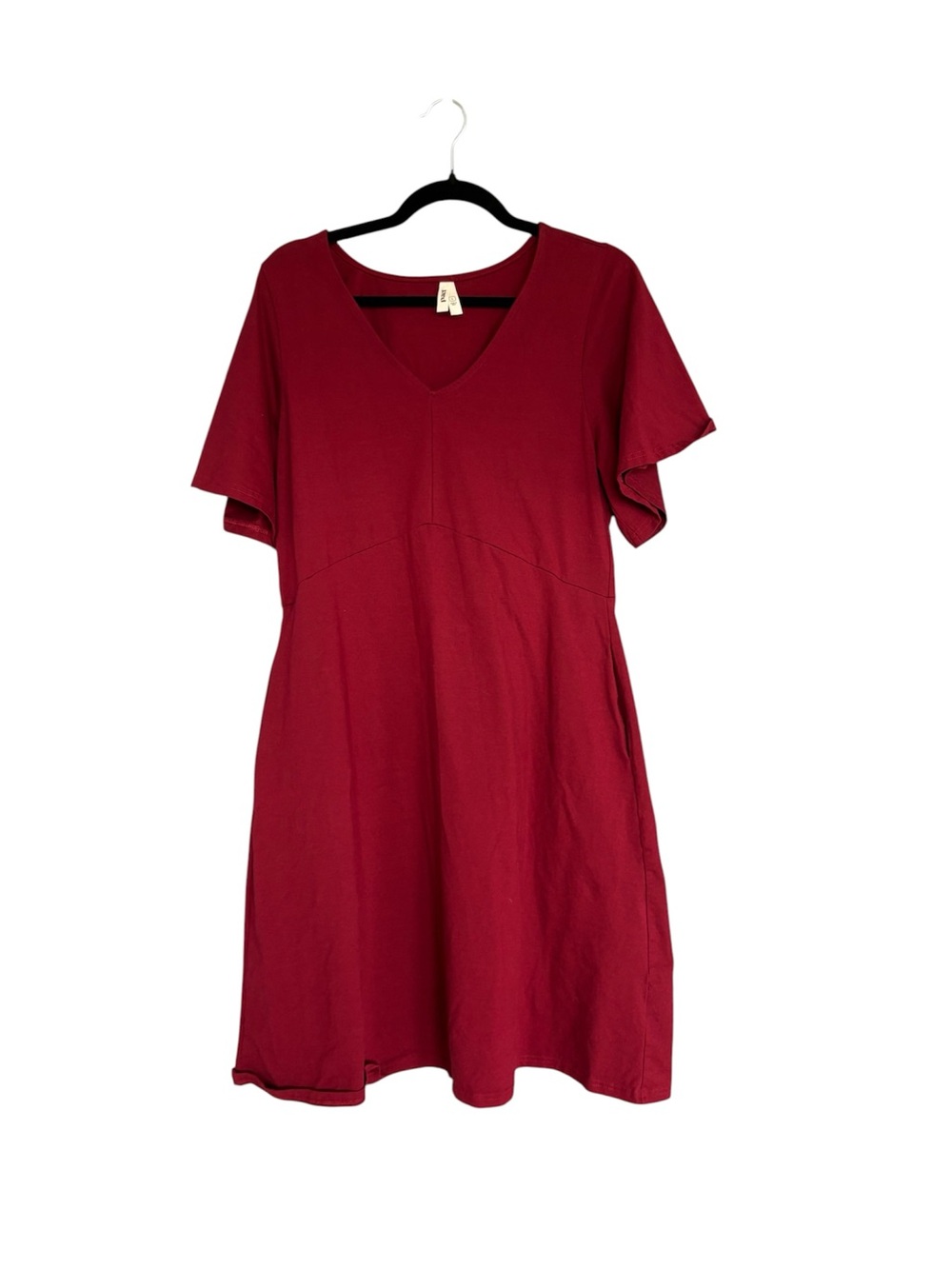 Pact Dark Red Organic Cotton V-Neck Pocket Dress Size Large